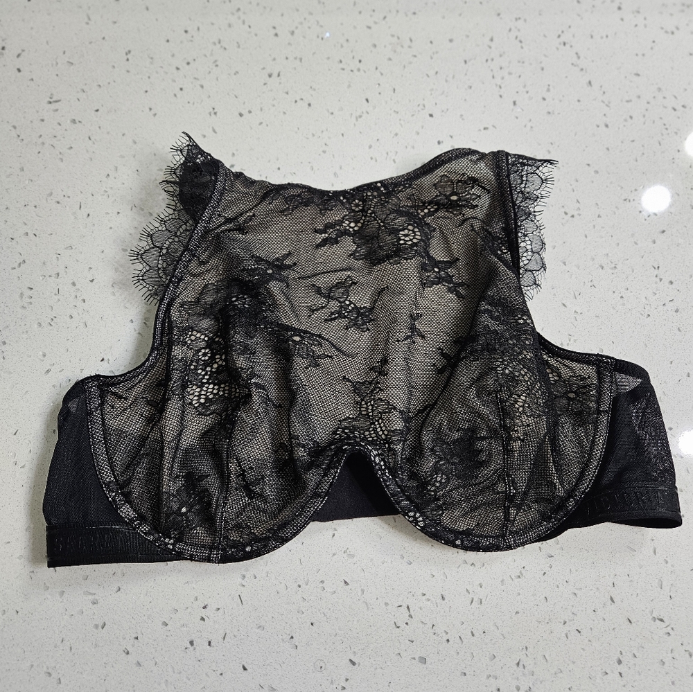 Victoria's Secret High Neck Bra  Sexy Black Lace Sheer Underwired 36C